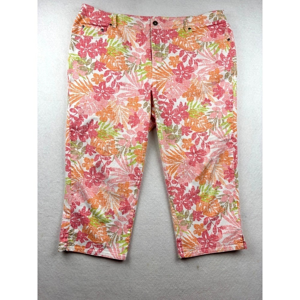 CJ Banks Cropped Pants Womens 16W Tropical Print Straight Leg